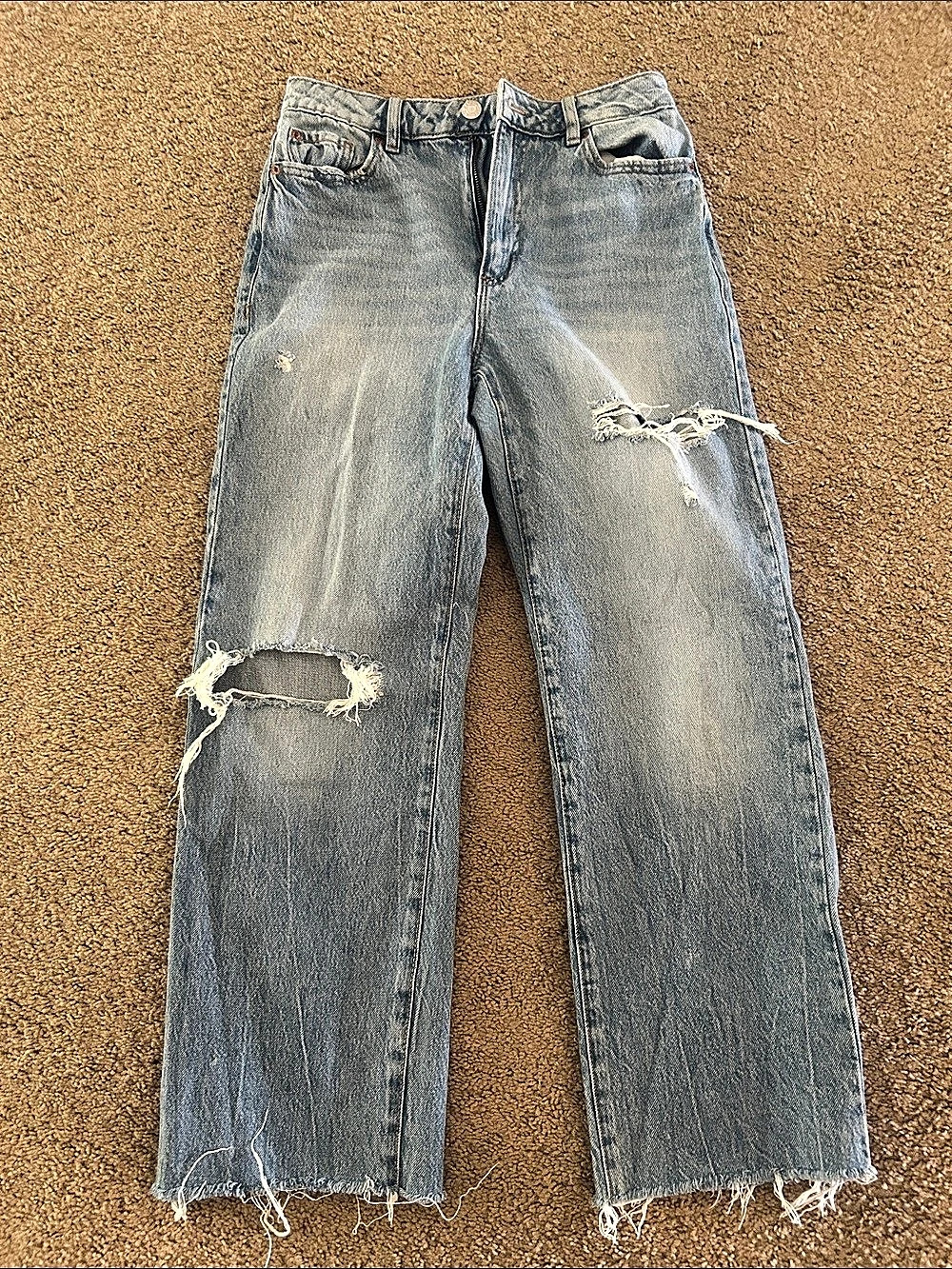 Garage Denim Distressed Straight Leg Jeans Blue Waist 27
